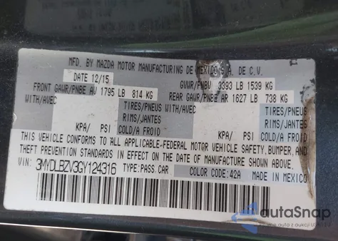 2016 Scion Ia from USA, damaged, VIN 3MYDLBZV3GY124316